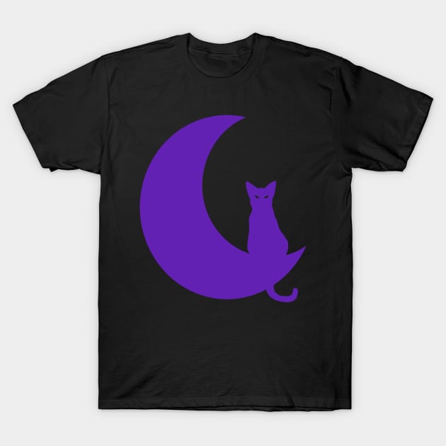 Purple Cat Perched On Moon T-Shirt by AilurosLunaire
